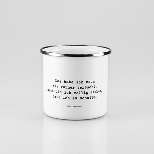 Emaille Tasse PIPPILOTTA - Retro Tasse mit Spruch